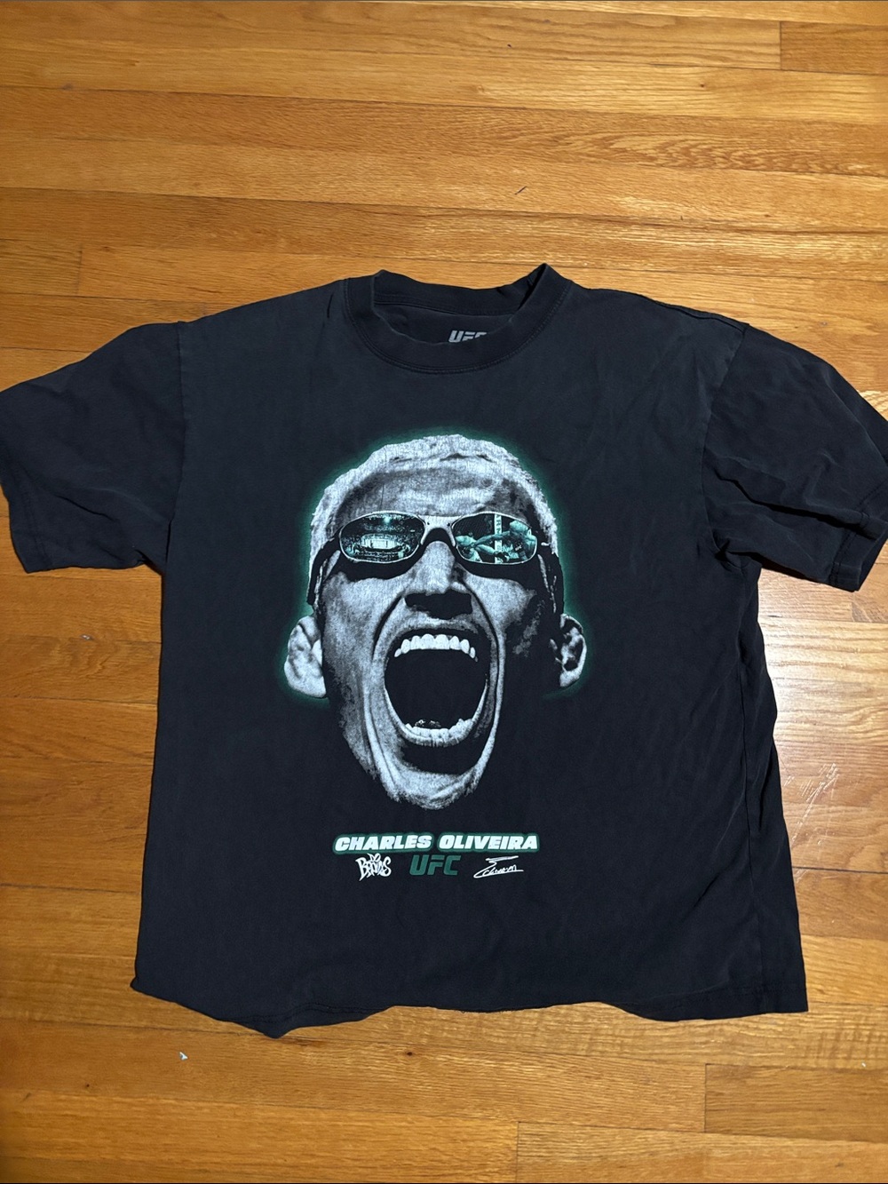 UFC Black Charles Oliveira Graphic Tee with Green Accent